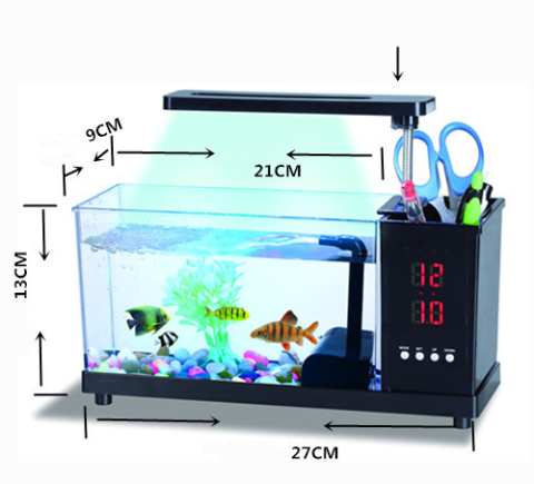 Mini Desktop Aquarium with Pen Holder: dimensions