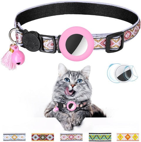 Pink Fabulous Geometric Pattern Cat Collar With Bell