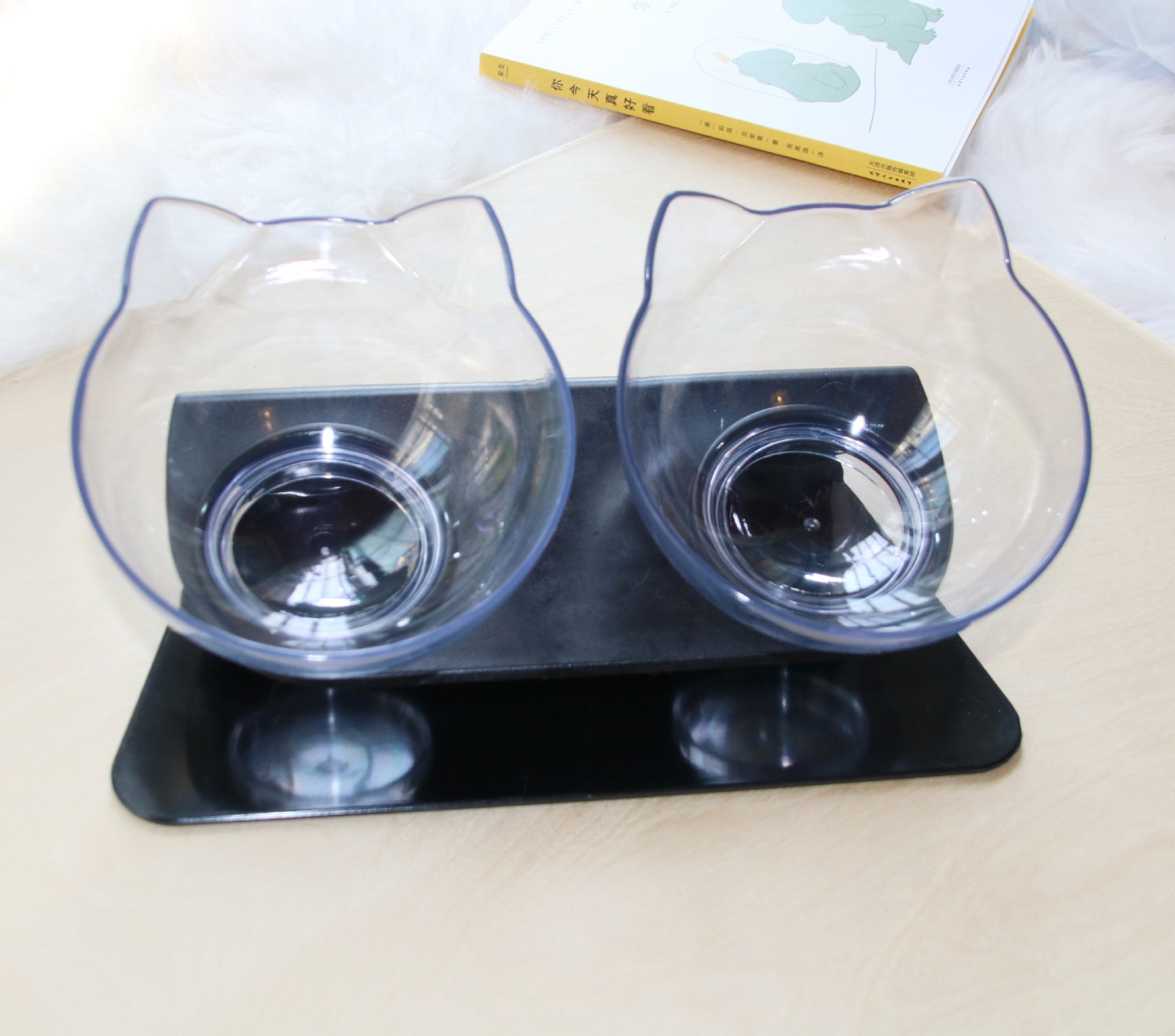 Cat Head Transparent Double Bowl