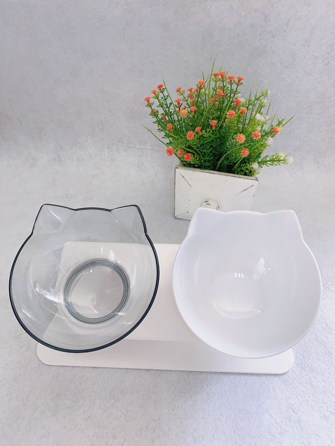 Cat Head Transparent Double Bowl