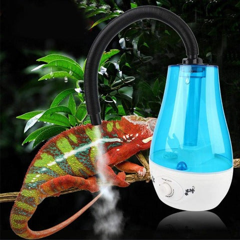 Must-Have Humidifier for Reptiles next to a chameleon 