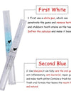 Instructions on how to use the Home Tartar Removal Kit'S blue and white pens