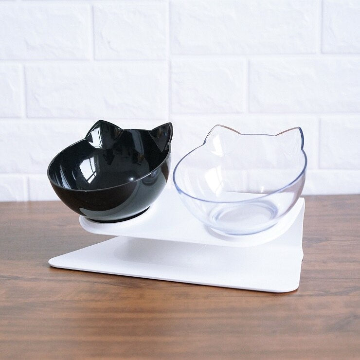 Cat Head Transparent Double Bowl