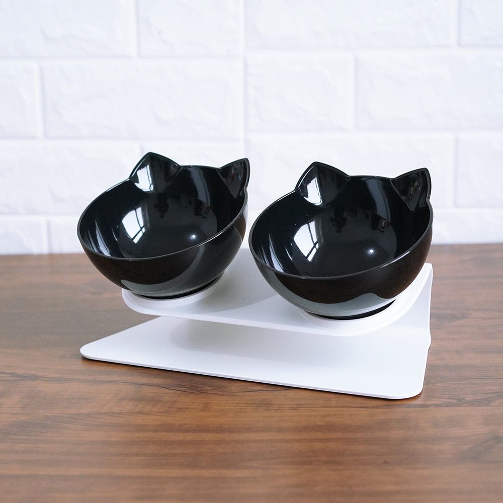 Cat Head Transparent Double Bowl