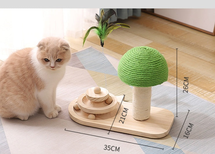 Wooden Cat Tower with Roller Toy and Ball