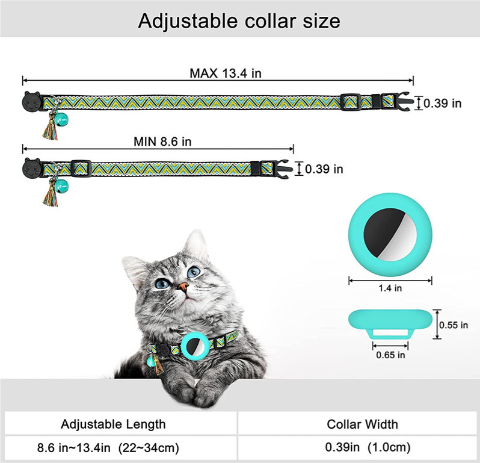 Fabulous Geometric Pattern Cat Collar With Bell: Dimensions