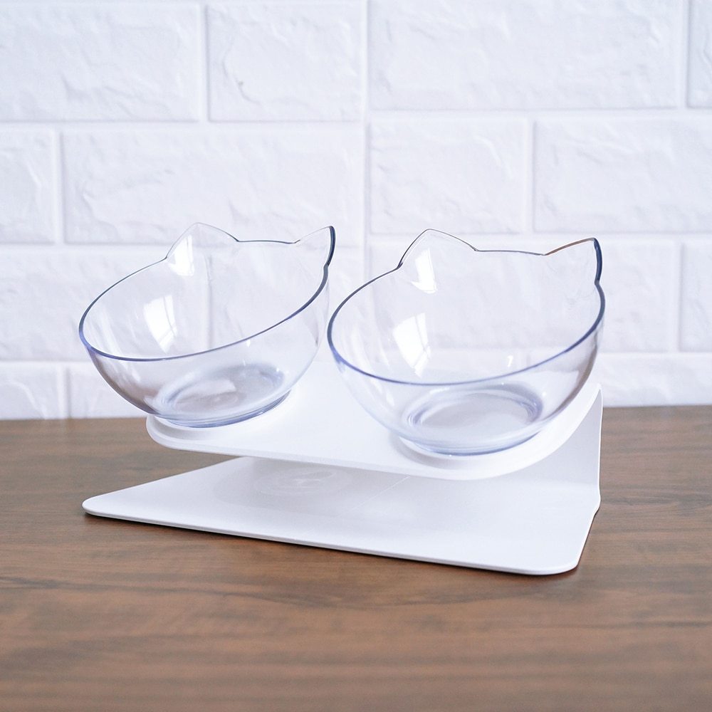 Cat Head Transparent Double Bowl