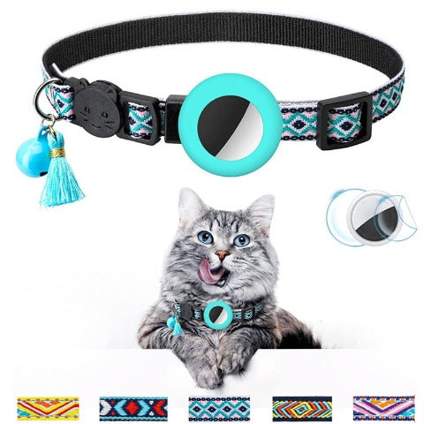 Green Fabulous Geometric Pattern Cat Collar With Bell