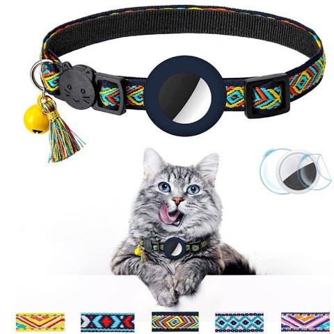 Navy Blue Fabulous Geometric Pattern Cat Collar With Bell