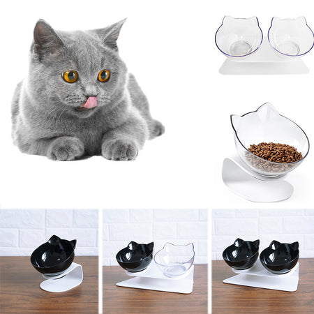 Cat Head Transparent Double Bowl