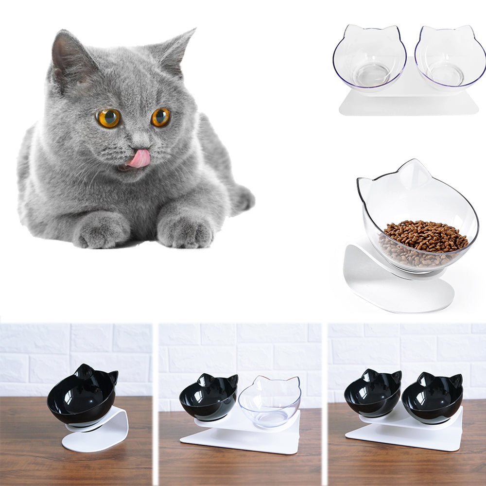 Cat Head Transparent Double Bowl