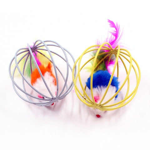 Two Amusing In-Cage Feather Mouse Cat Toy