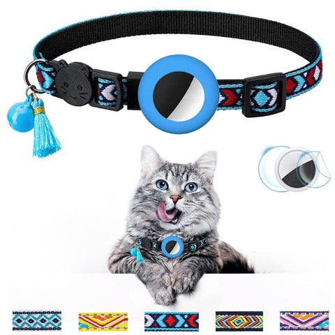 Blue Fabulous Geometric Pattern Cat Collar With Bell