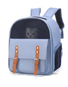 A cat inside a blue Convenient Cat Carrier Backpack