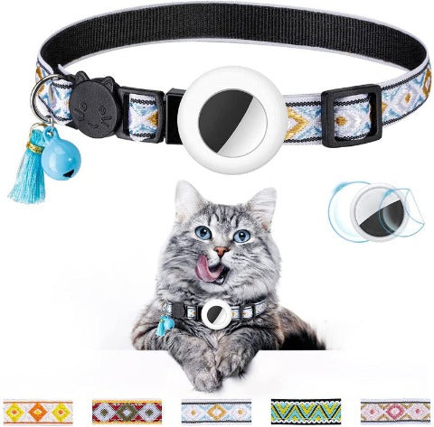 White Fabulous Geometric Pattern Cat Collar With Bell