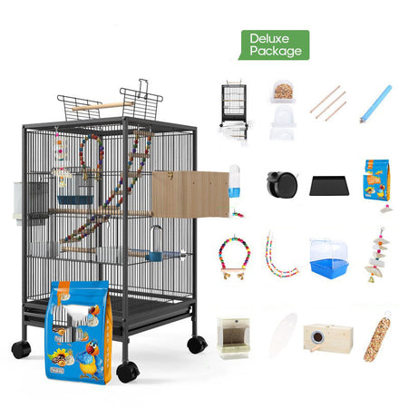 Deluxe Parrot Bird Cage with Feeder Toy and Breeding Box