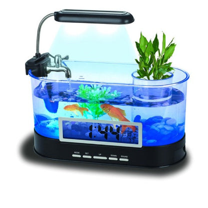 Mini Desktop Aquarium with Pen Holder: lights on