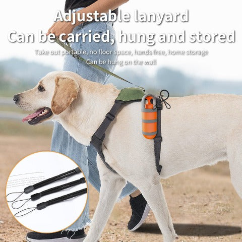 A Portable Dog Poop Scooper attached on a dog