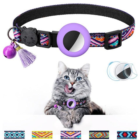 Purple Fabulous Geometric Pattern Cat Collar With Bell