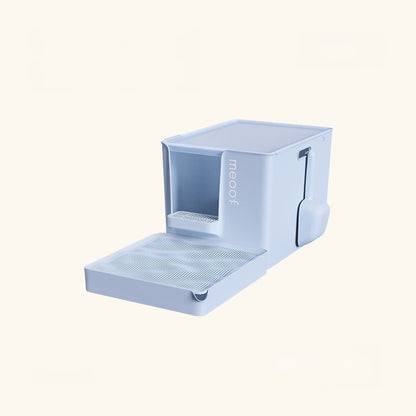 Modern cat litter box with built-in litter trapping mat