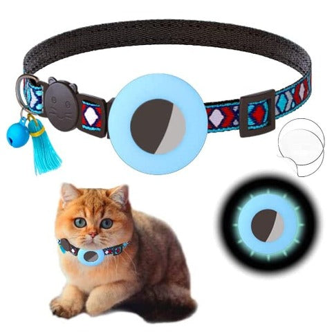 Luminous Blue Fabulous Geometric Pattern Cat Collar With Bell