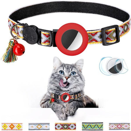 Red Fabulous Geometric Pattern Cat Collar With Bell