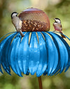 Blue Garden Petal Shape Bird Feeder with two birds