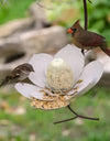 White Garden Petal Shape Bird Feeder and two birds 