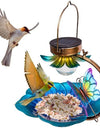 Beautiful Solar Energy Bird Feeder surrounded by two birds