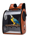 Orange Bird Cage Breathable Carrier Backpack with a parrot in it