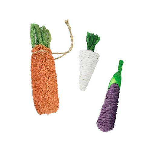 Loofah carrot, onion, eggplant: Faux Vegetables for Hamsters and Gerbils