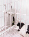 Guinea pig eating from a grey Guinea Pig Feed Bag in a cage