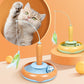 A cat playing with a Cat Toy Fishing Pole. Orange background